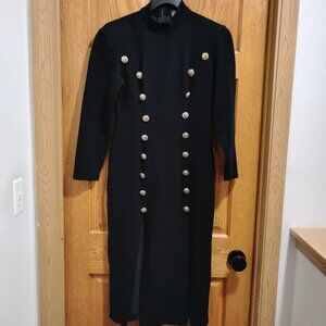 Vtg Fredericks Of Hollywood Black Long Coat With Gold Buttons Women's Size 7-8 M